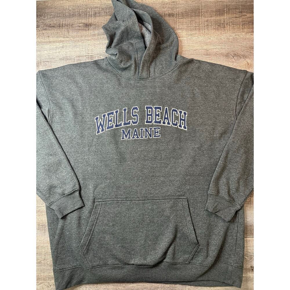 Wells Beach Maine Grey Hoodie Ring Spun Comfy Resortwear Unisex 2XL